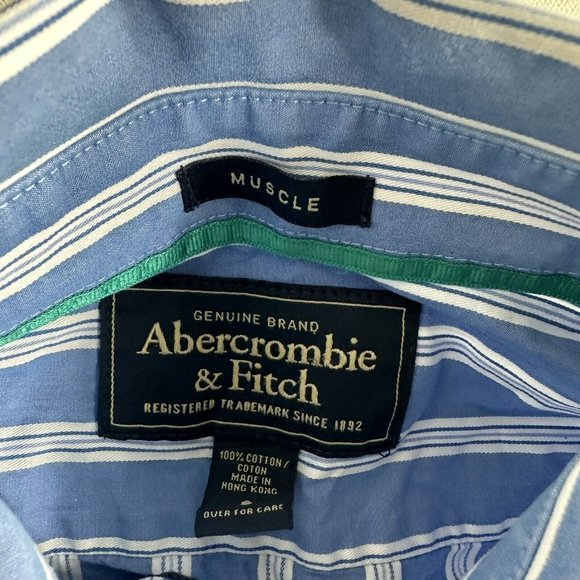 Abercrombie & Fitch Muscle Fit Button Down Long Sleeve Shirt Mens S Blue Striped - Picture 7 of 10
